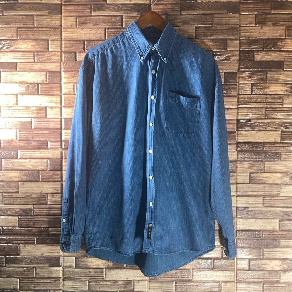 EUC J Riggings Mens Long Sleeve Button Up Blue Vintage 90s  Adult Medium